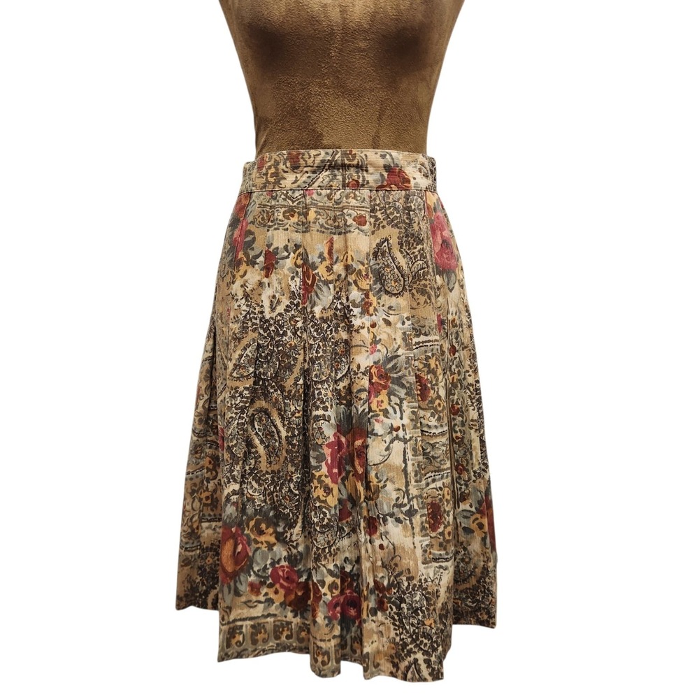 Vintage Worthington Womens Skirt Size 8 Brown Fall Floral Print Pleated